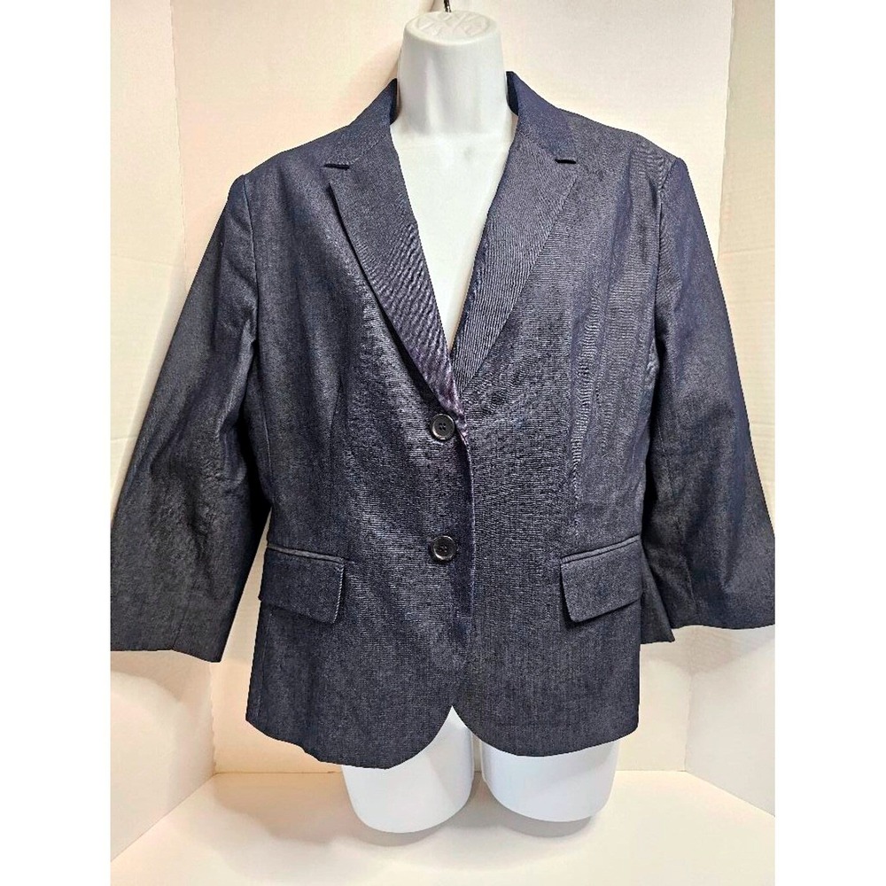 Women's New York & Company Cropped Denim Like Blazer,‎ Size 14, 3/4 Sleeve